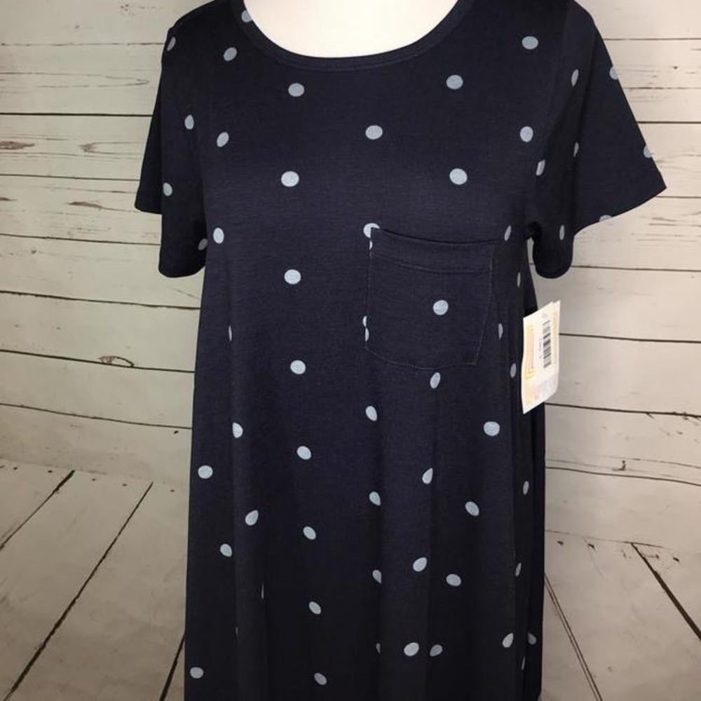Lularoe Carly size Small NWT Navy with grey dots